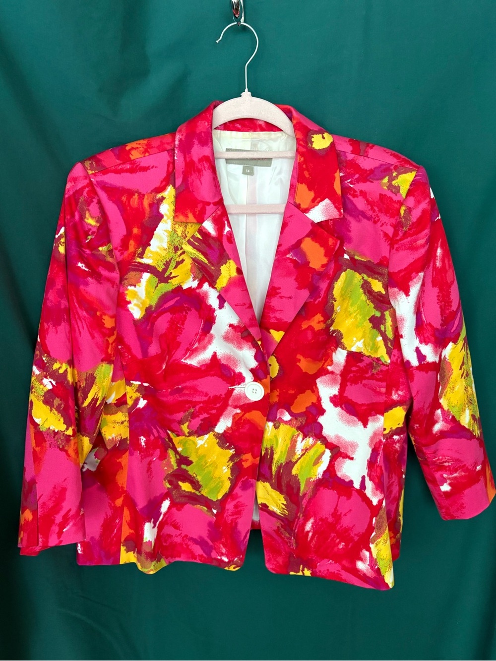 Bold Pink Floral Single-Button Blazer made in Canada